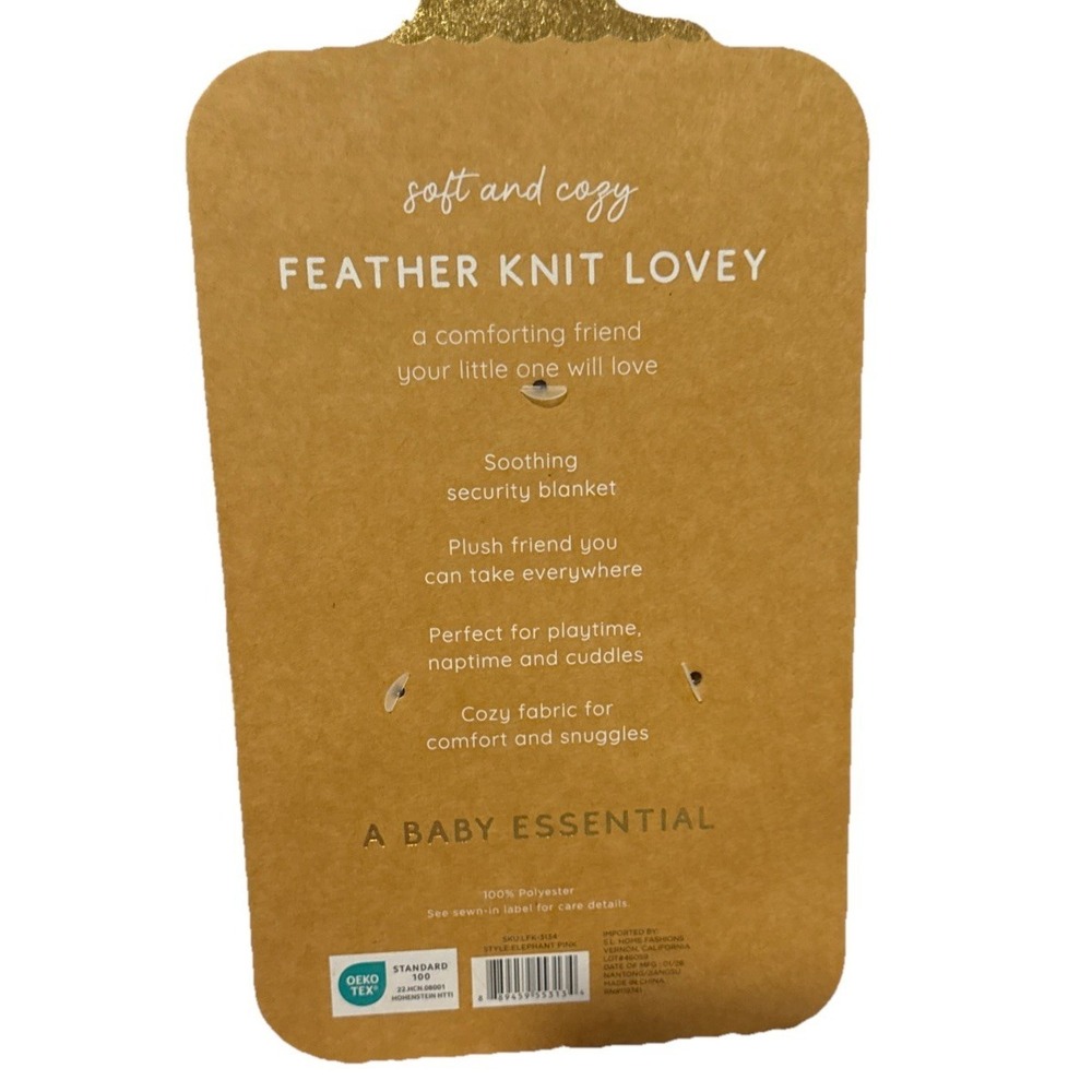 NWT Levi & Emmie Baby Elephant Pink Lovey Feather Knit Plush Security Blanket - Picture 6 of 6